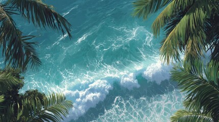 Ocean Waves Crashing on Tropical Beach