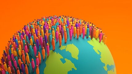 Global Community Diverse People on a Colorful Earth