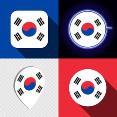Set of modern icons with the national flag of South Korea.