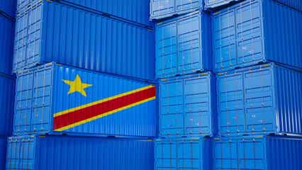 Cargo shipping container with Democratic Republic of the Congo flag, shipping and freight transportation of Democratic Republic of the Congo concept.