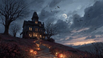 Spooky Halloween House on a Hill