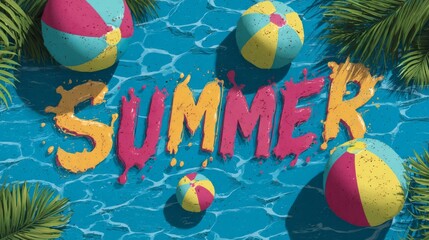 Colorful Beach Balls in Blue Water Summer Vacation