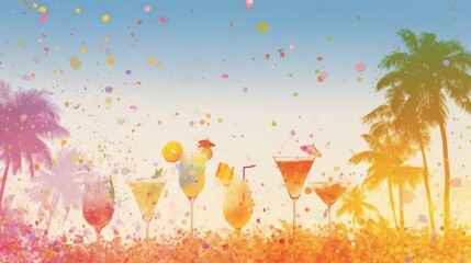 Colorful Tropical Cocktails Summer Beach Party Confetti