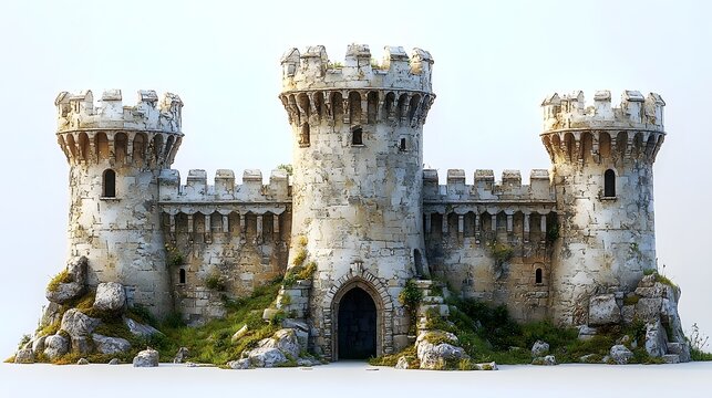 A magnificent medieval stone fortress with imposing towers and arched gateways