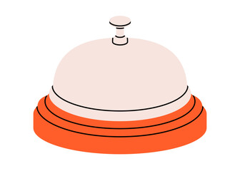 Hand drawn cute cartoon illustration of metal service bell. Flat vector call ring doodle. Hotel reception icon. Alert message. Attention button concept. Customer help service sticker. Isolated.