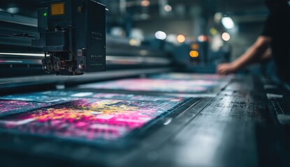 Colorful fabric being printed on a large industrial machine