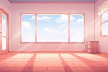 Fototapeta premium Illustration empty bedroom flooring window architecture.