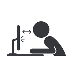 Isolated pictogram safe distance from computer screen, eye health and ergonomic safety while working on a digital device.
