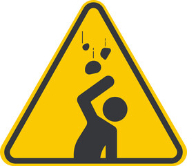 Isolated pictogram icon warning of falling rocks, reminding workers to protect their heads and stay alert to prevent workplace accidents
