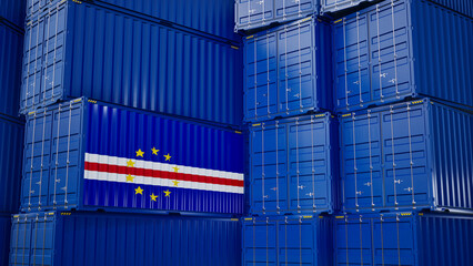 Cargo shipping container with Cabo Verde flag, shipping and freight transportation of Cabo Verde concept.