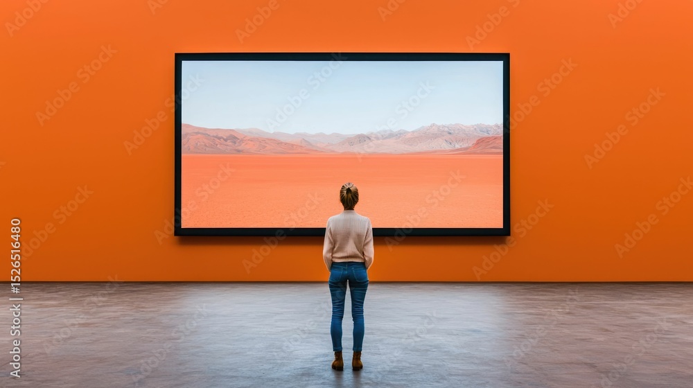 Aufkleber detailed slide presentation viewed on a large digital screen in a modern minimalist gallery setting 