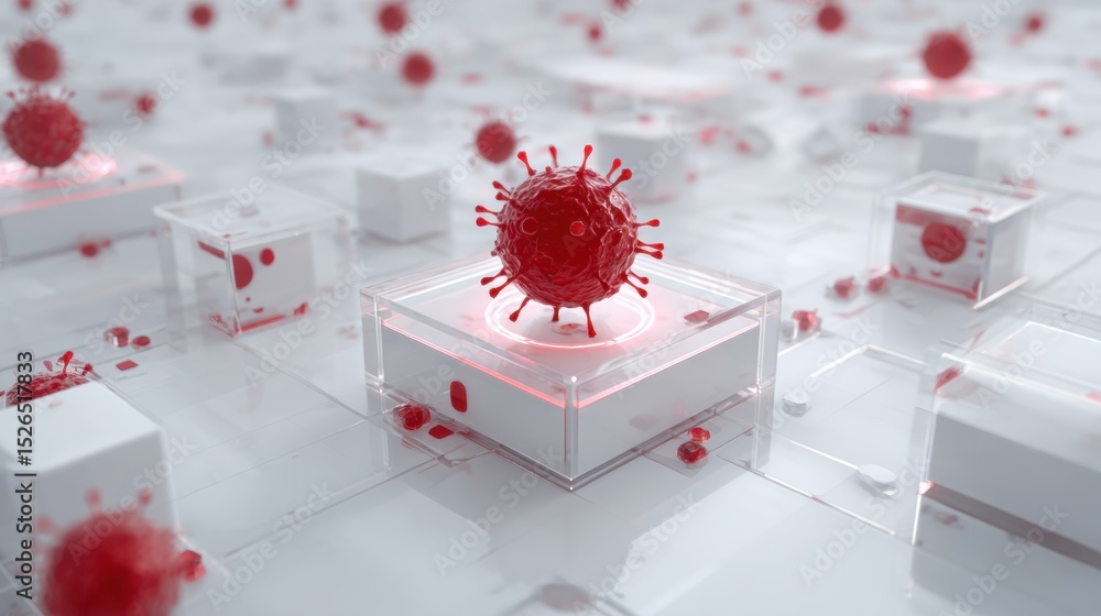 Poster 3D Animation Showcasing a Security Layer Effectively Blocking a Red Phishing Virus in a Digital Environment Highlighting Cybersecurity Measures