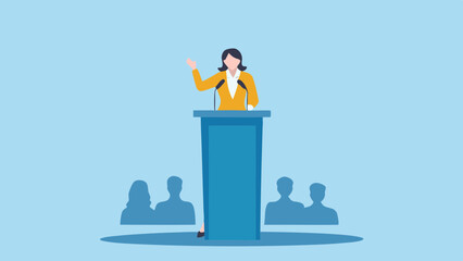 Empowering woman orator leadership speech public speaking podium illustration political event conference