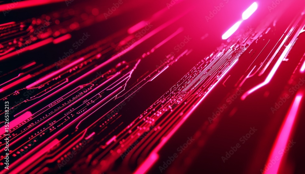 Fototapete A vibrant, abstract image showcasing dynamic red lines with a futuristic, digital aesthetic, evoking a sense of speed and technology.