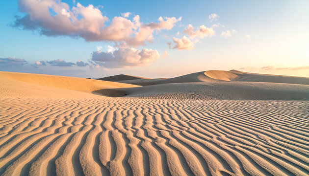 Serene Sunset over Rolling Sand Dunes Desert Landscape Breathtaking view of textured sand patterns at golden hour