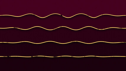 Abstract luxury background with golden lines on Magenta red background. Wavy pattern golden lines...