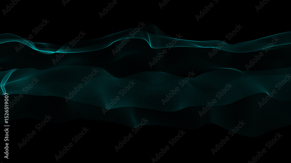 Poster abstract wavy lines background. abstract dark line particles wave on black background