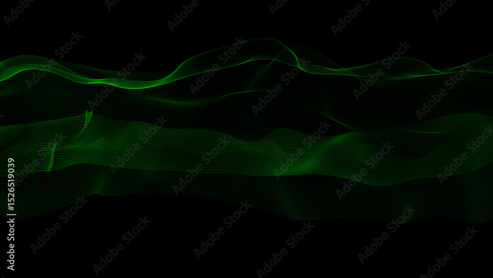 Poster abstract wavy lines background. abstract dark line particles wave on black background