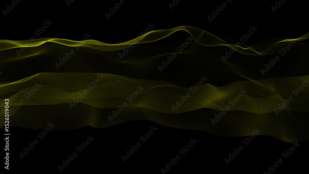 Poster abstract wavy lines background. abstract dark line particles wave on black background