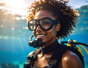 Woman scuba diving underwater