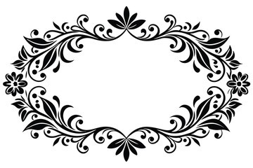Elegant Floral Frame Design Black and White Ornate Border for Invitations, Cards, and More