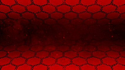 abstract hi-tech hexagonal shapes with moving particles in space futuristic background, Red hex...