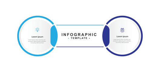 Design template infographic 2 step process. Timeline infographic with 2 step circle connected. Business information and presentation graphic 