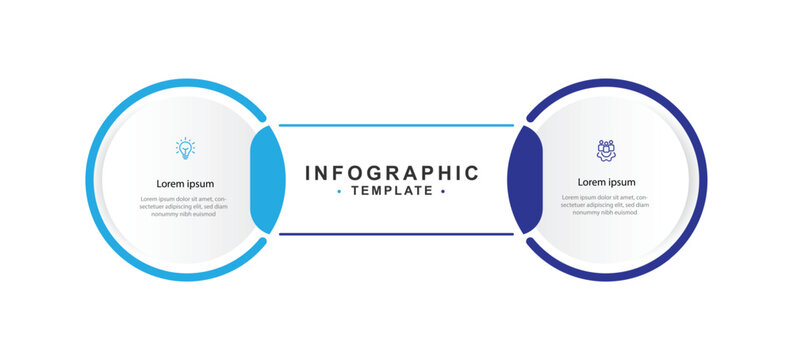 Design template infographic 2 step process. Timeline infographic with 2 step circle connected. Business information and presentation graphic 