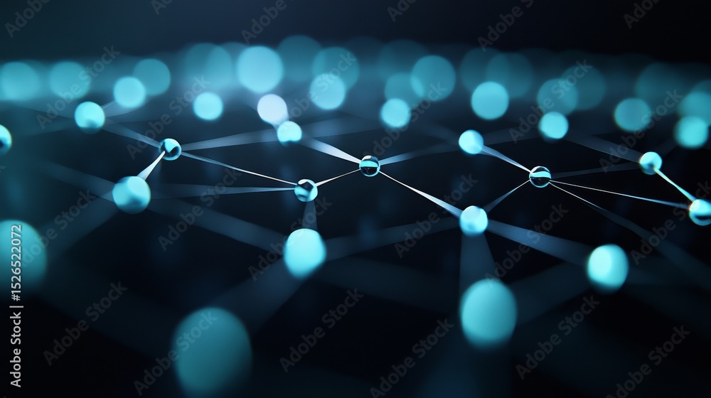 Poster a digital representation of interconnected nodes creating a network, illuminated in shades of blue, 