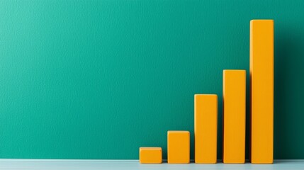 A vibrant graph of yellow bars on a teal background illustrates growth and progress in a clean, minimalist style.
