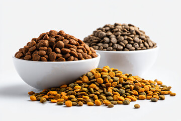 Fototapeta premium two bowls of dog food sitting on a table