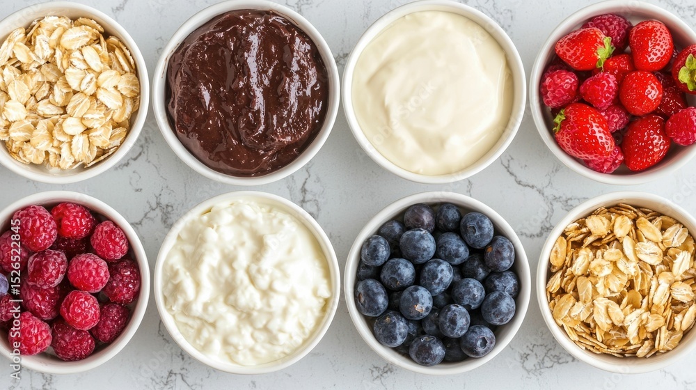 Aufkleber an array of nutritious dairy free alternatives including plant based yogurt nuts berries and grains 