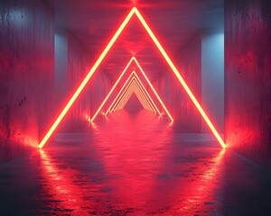 Glowing neon red triangular tunnel creating a sense of depth and motion