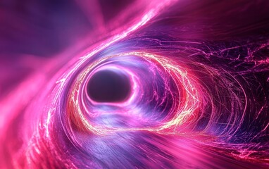 A vibrant, swirling tunnel of pink and purple light, suggesting a cosmic or otherworldly phenomenon.