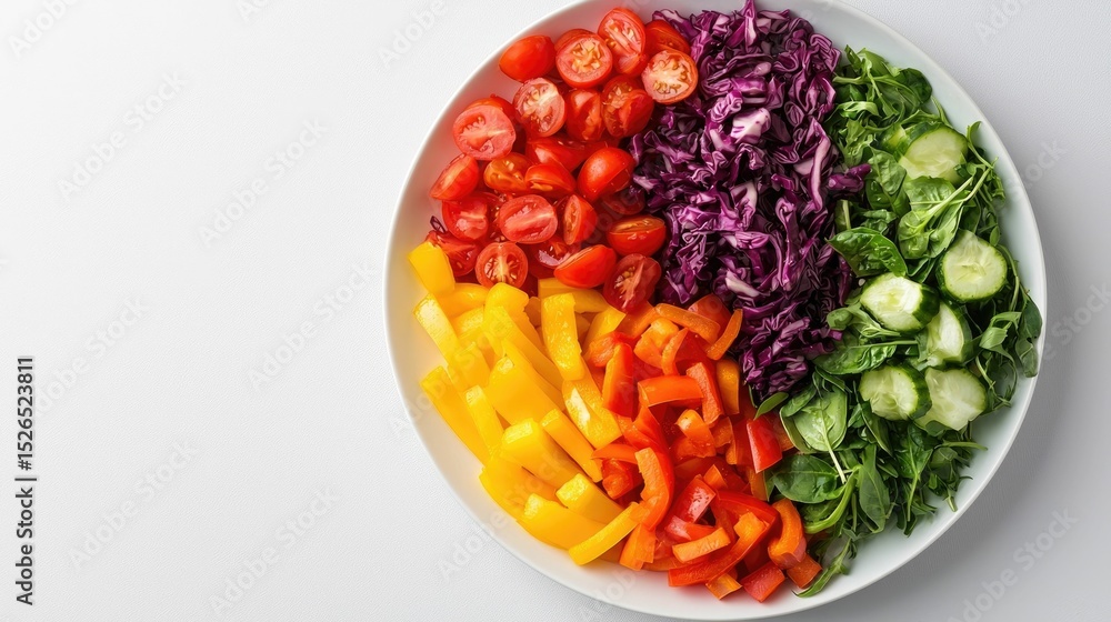 Poster a diverse array of vibrant vegetables arranged on a plate showcasing the colors and varieties of hea