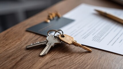 A set of keys are on a table next to a piece of paper
