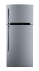 3d render of a Modern stainless steel refrigerator isolated on transparent background. png cut-out , energy-efficient fridge perfect for any kitchen interior design