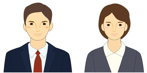 Illustration set of smiling young people in suits