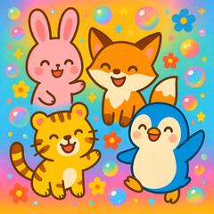 Obraz premium Cute animals in colorful world