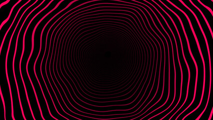 Magenta red color circular rings hi-tech tunnel futuristic pattern on black background