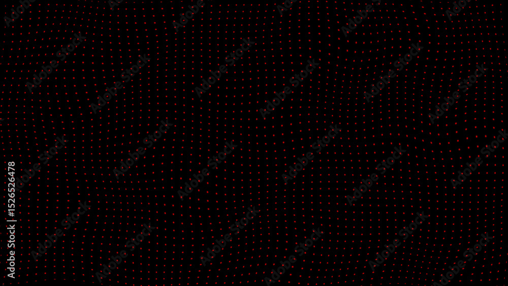 Poster simple hi-tech wiggly movement red circular minimal dots on black background