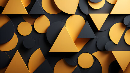 Geometric abstract background with overlapping triangles and circles in metallic gold