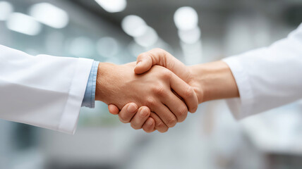 Doctor handshake in hospital showing cooperation and teamwork in healthcare, symbolizing trust and professional agreement
