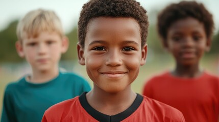 A group of diverse energetic children playing sports and running on a grassy field with posters highlighting the benefits of calcium for their health and growth in the background