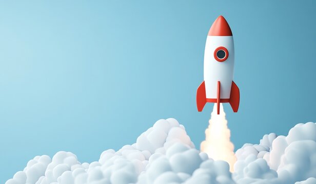 3d illustration rocket with clouds