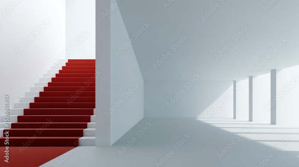 Aufkleber lowangle view of a vibrant red carpet ascending pristine white stairs symbolizing success and ambiti
