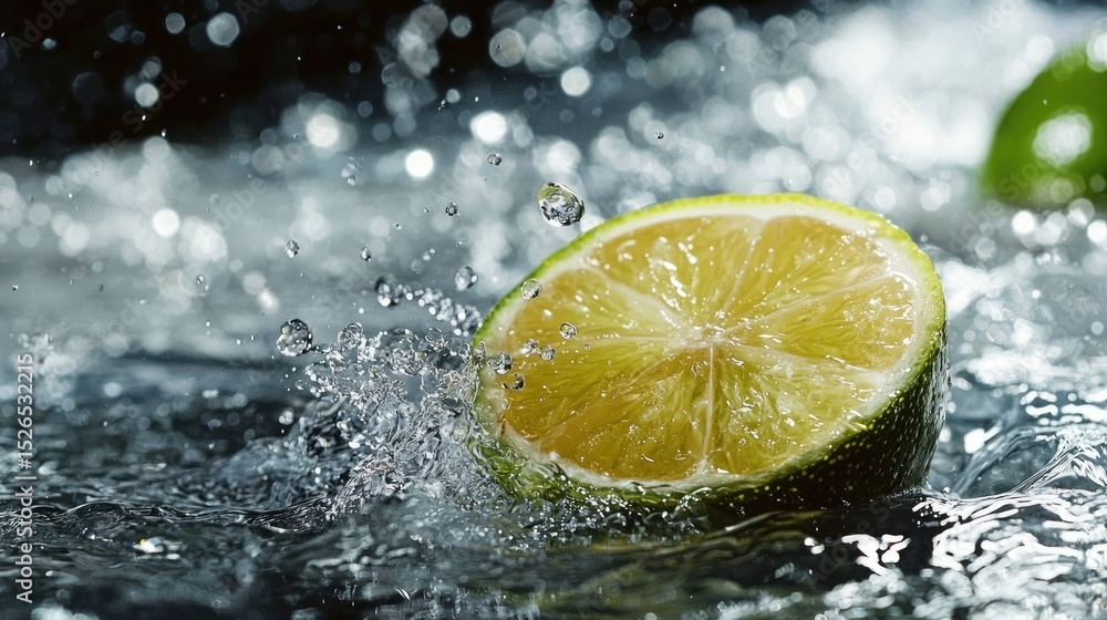 Poster a slice of lime floating in water with a splash.