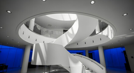 Elegant Circular Staircase Architecture with Contemporary Design and Bright Lighting