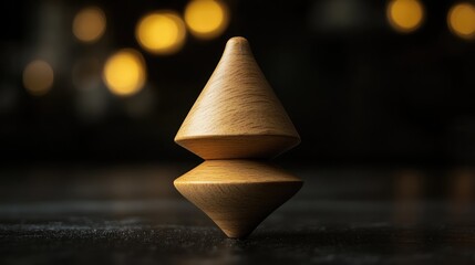 Spinning Wooden Dreidel on Dark Surface, Generative Ai