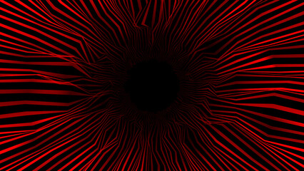 abstract hi-tech wiggling parallel lines on black background, futuristic dark tunnel background